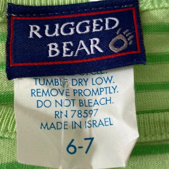 RUGGED BEAR NEW NWT SUMMER CASUAL  GIRLS GREEN STRIPE TOP SHIRT TSHIRT SIZE 6 7 - Picture 5 of 5
